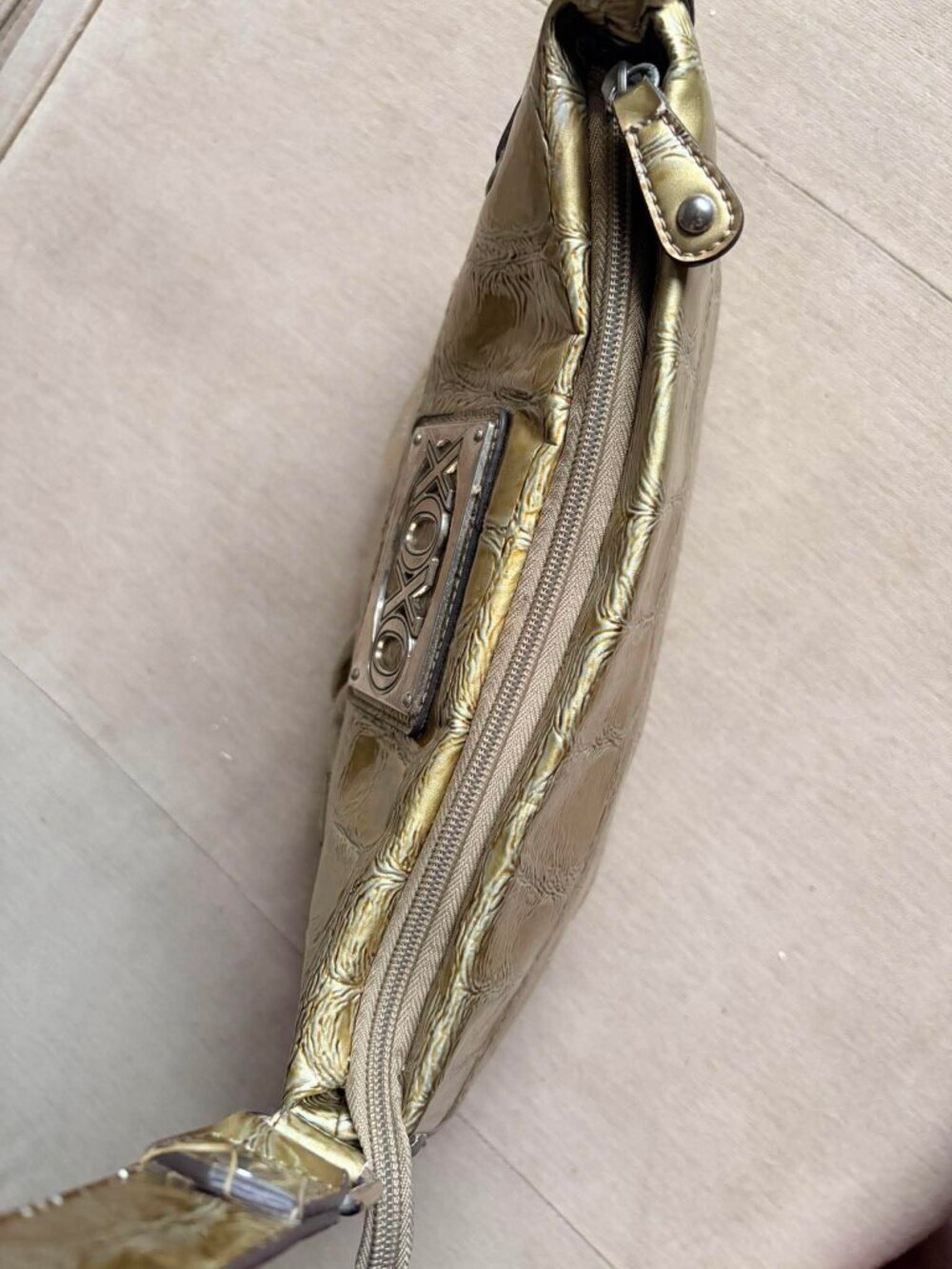 XOXO Y2K Metallic Gold Faux Croc Shoulder Hobo Bag Purse - Picture 5 of 7